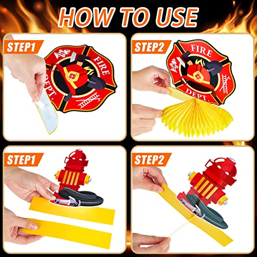 Epakh 10 Pcs Firetruck Birthday Party Decor Firetruck Honeycomb Centerpiece - style: Firetruck