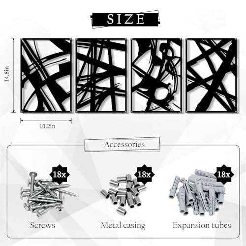 Zzbakress 4 Pieces Abstract Metal Wall Art, Minimalist Art Decoration, Paintings Wall Decor, 3D Structure Sculptures Decor for Living Room Bedroom Bathroom Office (Black style 1)