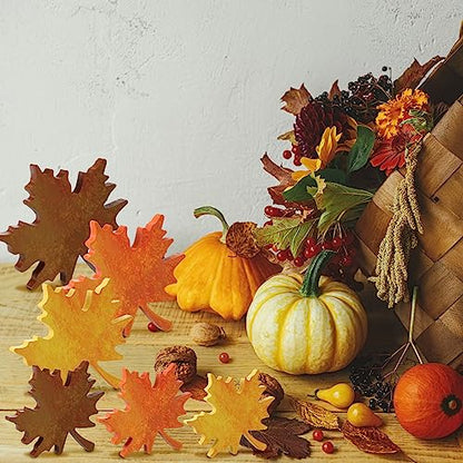 BBTO 6 Pcs Fall Wooden Maple Leaf Signs Thanksgiving Table Decor