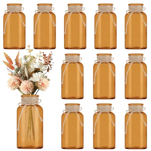 12 Pack Mason Jar Vases for Centerpieces, Amber Glass Flower Vase - color: Amber