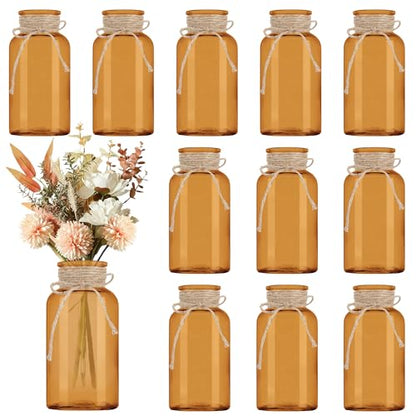12 Pack Mason Jar Vases for Centerpieces, Amber Glass Flower Vase - color: Amber