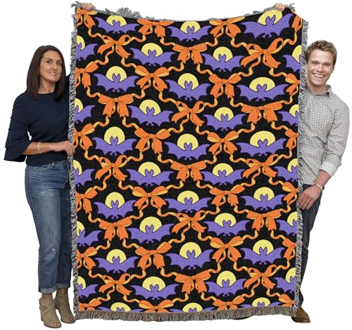 Pure Country Weavers Bats and Bows Blanket - Gift Fall Halloween Tapestry Throw Woven from Cotton - Made in The USA (72X54) - color: Bats and Bows, size: 72x54