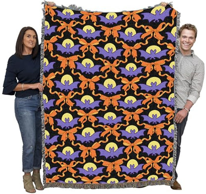 Pure Country Weavers Bats and Bows Blanket - Gift Fall Halloween Tapestry Throw Woven from Cotton - Made in The USA (72X54) - color: Bats and Bows, size: 72x54