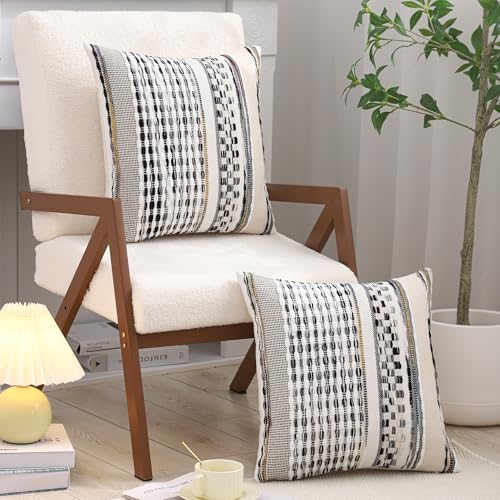 Boho Outdoor Throw Pillow Covers 18x18 Set of 2 Black White Grey - color: Black White and Grey