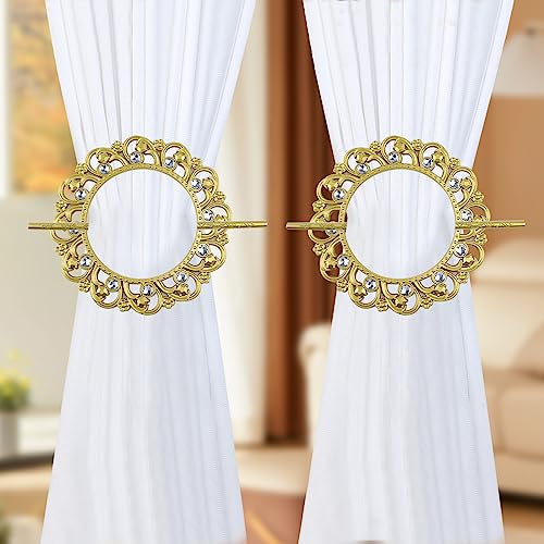 2 Pack Gold Curtain Tiebacks, Round Drapery Holdbacks, 12 Crystals - style: 12 Crystals Gold