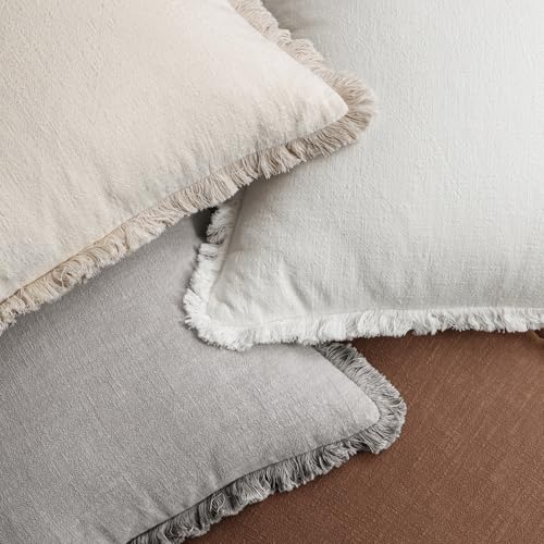 MIULEE Fall Linen Fringe Pillow Covers Set of 4 18x18 Beige/Brown/Grey - color: Neutral, size: 18" x 18" (Pack of 4)