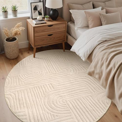 GENIMO Soft 8FT Round Rug Beige Washable for Living Room, High Low Pile - color: Arch Beige, size: 8' (Round)