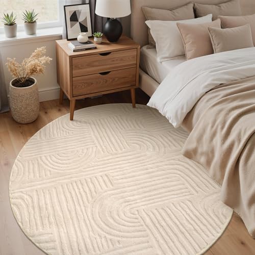 GENIMO Soft 6FT Round Rug Beige Washable for Living Room, High Low Pile - color: Arch Beige, size: 6' (Round)