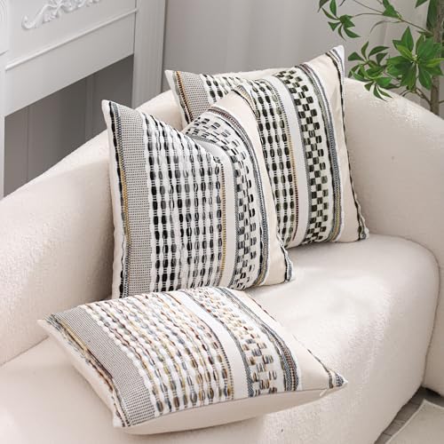 Boho Outdoor Throw Pillow Covers 18x18 Set of 2 Black White Grey - color: Black White and Grey