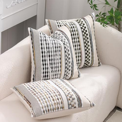 Boho Outdoor Throw Pillow Covers 18x18 Set of 2 Black White Grey - color: Black White and Grey