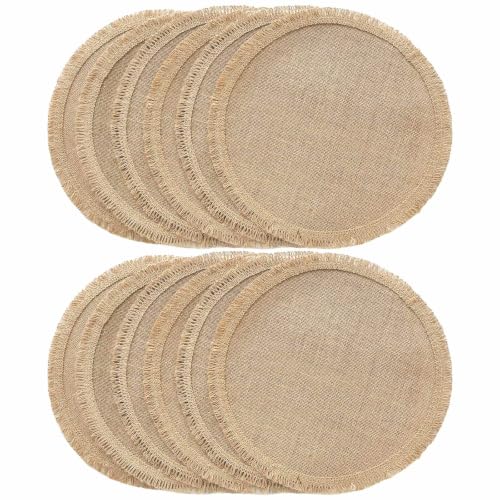 FunWheat Burlap Round Braided Placemats Set of 12 for Dining Tables 15 Inch Heat Resistant Jute Table Mats Farmhouse Woven Fabric Natural Place mats for Fall Decoration (Twine Circle) - color: Twine Circle, size: 12pcs