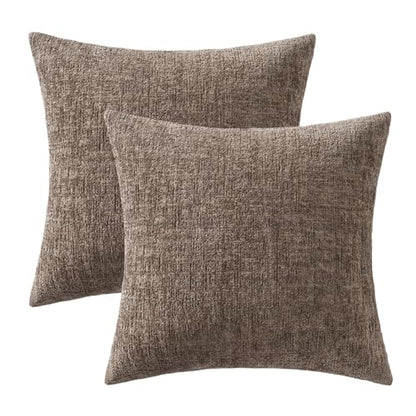 MIULEE Fall Couch Pillow Covers Textured Chenille 18x18 Taupe - color: Taupe, size: 18" x 18" (Pack of 2)