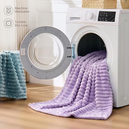 330GSM Ribbed Fleece Throw Blanket for Couch, Light Purple,50"x70" - color: Light Purple, size: Throw XL(50"x70")