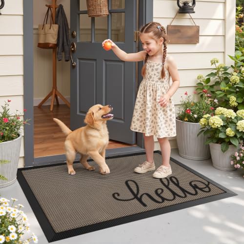 LUMI Outside Welcome Door Mat 32x47, Non-Slip Durable Rubber Easy Clean - color: Hello, size: 32"x47"