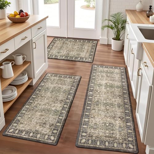 Pauwer Anti Fatigue Kitchen Floor Mats Set of 3, Cushioned Rug, Multi Brown - color: Multi Brown