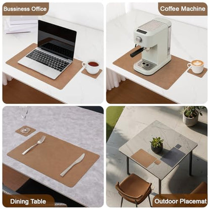 Vinyl Placemats Set of 6, Dual Sided Place Mats with Drink Coasters - color: Brown/Dark Gray Two-tone, size: Set of 6