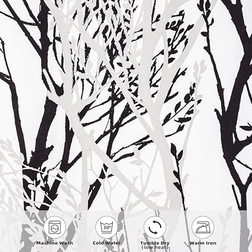 DriftAway Tree Branch Lined Valance Double Layer Blackout Thermal Insulated Abstract Ink Printing Window Curtain Valance Rod Pocket 52 Inch by 18 Inch Plus 2 Inch Header Black White 1 Pack - color: Black White, size: 52"W x 18"L (Pack of 1)