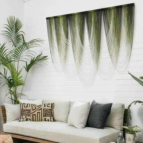 Macrame Wall Hanging Dip-Dyed Green Fiber Art Boho Wall Decor 57" W*41" L - color: Green