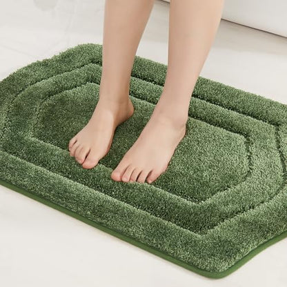 COSY HOMEER Plush Non-Slip Bath Mat, Green, 17" x 27" - color: Green, size: 17" x 27" (Oval)