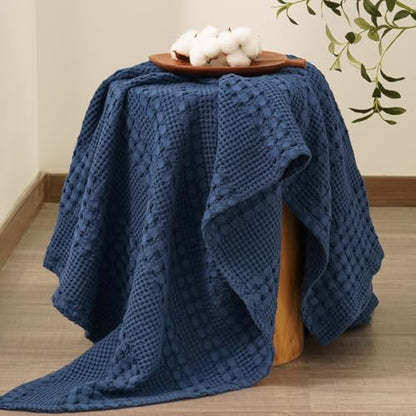 PHF Lightweight 100% Cotton Waffle Throw Blanket for Couch, Blue Sapphire - color: 06 Blue Sapphire, size: Throw(50"x60")