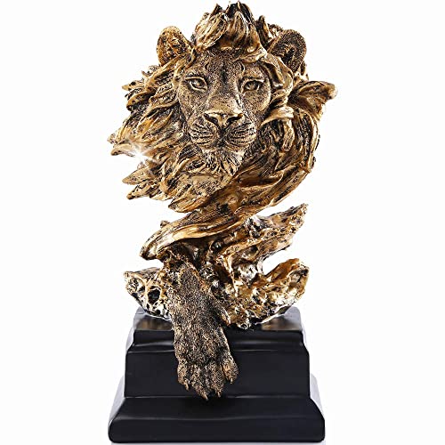H&W Sandstone Lion Statue, The King of Beast, Collectible Figurines, Golden - color: Golden