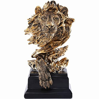 H&W Sandstone Lion Statue, The King of Beast, Collectible Figurines, Golden - color: Golden