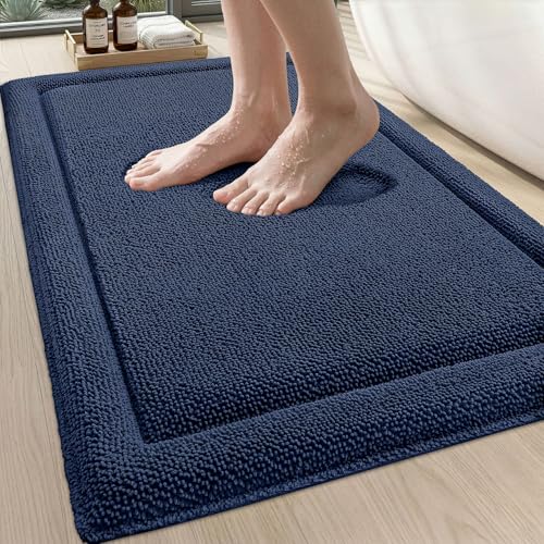 DEXI Memory Foam Bath Mat 36x24, Thick Chenille Bathroom Rug, Navy - color: Navy, size: 36" X 24" (Rectangular)