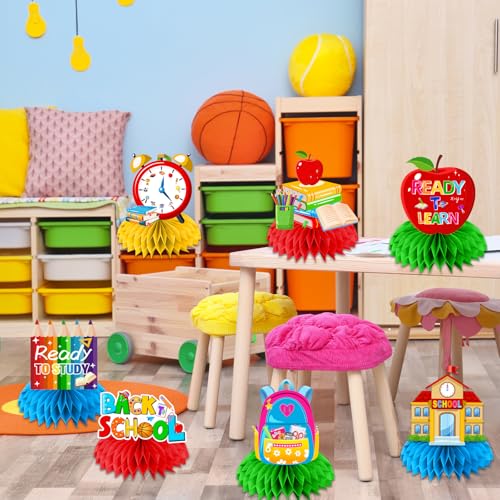 Back To School Decorations,12pcs Welcome Back To School Table Decorations Honeycomb Centerpieces Back To School Centerpieces for Tables,First Day of School Centerpieces for Classroom Office