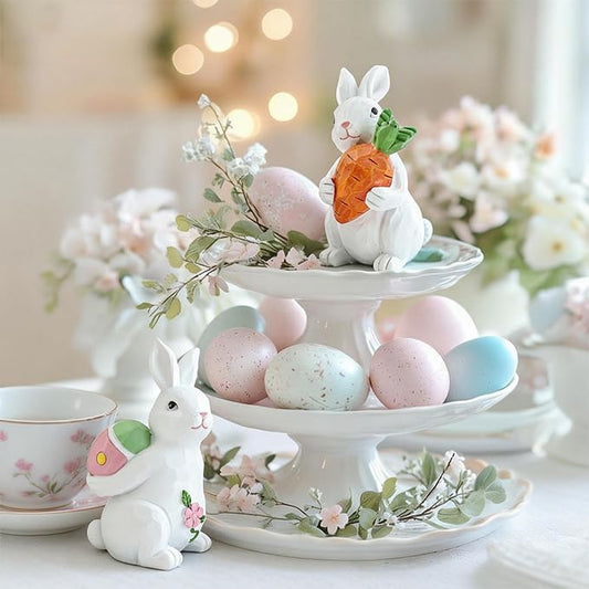 Easter decorations - easter bunny decorations indoor- Resin Spring rabbits for home -Bunny statues for indoor tabletop decor,Adorable small rabbit figurines for easter table decor,office,gifts - color: Easte Bunny Figurines
