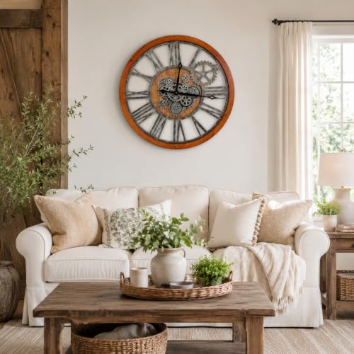 The B-Style Large Wall Clock 30 inch Brown and Bronze - color: Brwon With Bronze Gears, size: 30 inch (76 cm)
