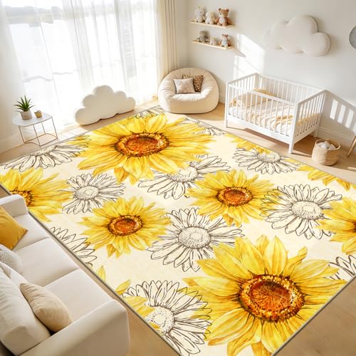 AooHHooA Sunflower Area Rug 6x9, Sunflower Rugs for Living Room Yellow - color: Sunflower-1, size: 6' x 9' (Rectangular)