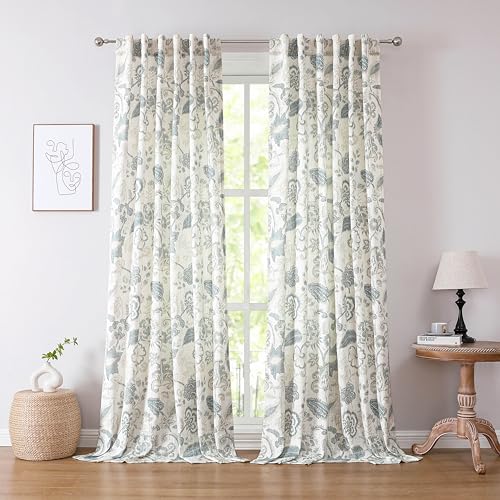 Kayne Studio Blue Grey Jacobean Floral Rod Pocket Semi Sheer Curtains 90" L - color: Blue Grey, size: 52"W x 90"L (Pack of 2)
