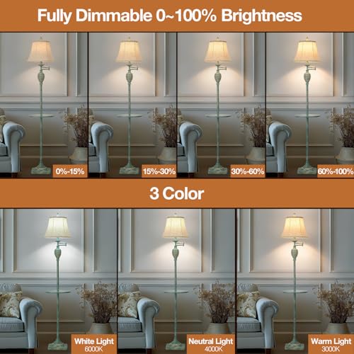 Traditional Floor Lamp withTray,Remote Dimmable,350°Swing Arm Antique Green - color: Antique Green-1