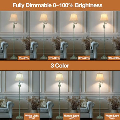 Traditional Floor Lamp withTray,Remote Dimmable,350°Swing Arm Antique Green - color: Antique Green-1
