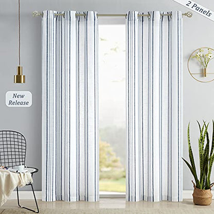 SXZJTEX Blue White Striped Linen Curtains 63 Inch Bedroom Living Room - color: Blue, size: 42"W x 63"L (Pack of 2)