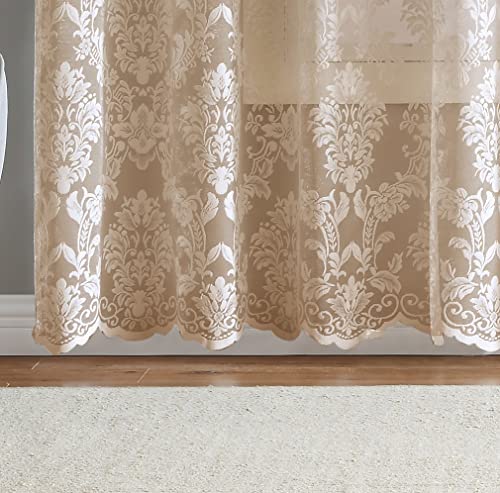 LinenZone 102 x 84 Lace Linen Patio Door Curtains. (Fiona, 102 x 84 Linen) - color: Linen, size: 102"W x 84"L (Pack of 1)