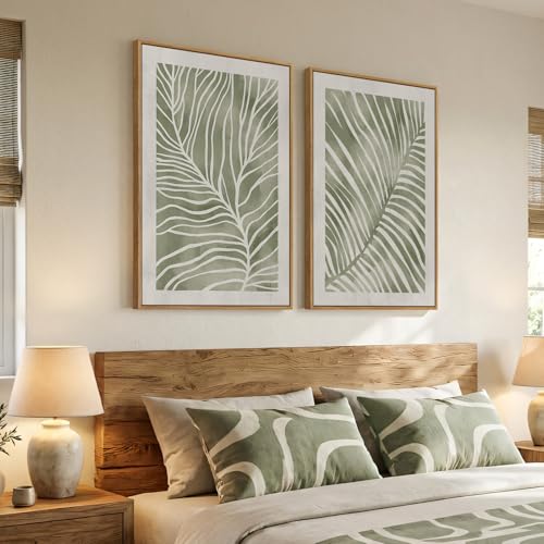 Large Framed Green Abstract Botanical Wall Art for Living Room, 24x36 In - color: Green, size: 24" W x 36" H x 2Pcs