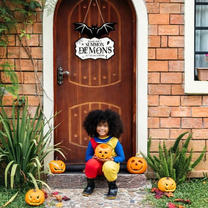 Funny Halloween Bathroom Decor-Please Don't Summon Demons Spooky Wood Sign - color: Demons