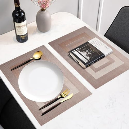 PIGCHCY Placemats,Heat Resistant Non Slip Durable Plastic Place Mats,Washable Easy to Clean Woven Vinyl Kitchen Placemats for Dining Table Set of 4 (Champagne) - color: Box: Champagne, size: 4 Placemats