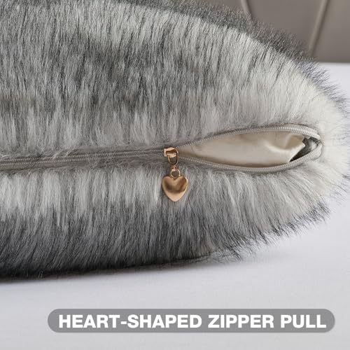 FUTEI Pack of 2 Faux Raccoon Fur Throw Pillow Covers 45 x 45 cm, Beige Gray - color: Beige Gray