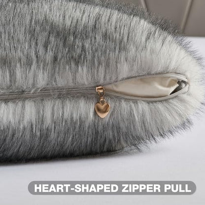 FUTEI Pack of 2 Faux Raccoon Fur Throw Pillow Covers 45 x 45 cm, Beige Gray - color: Beige Gray