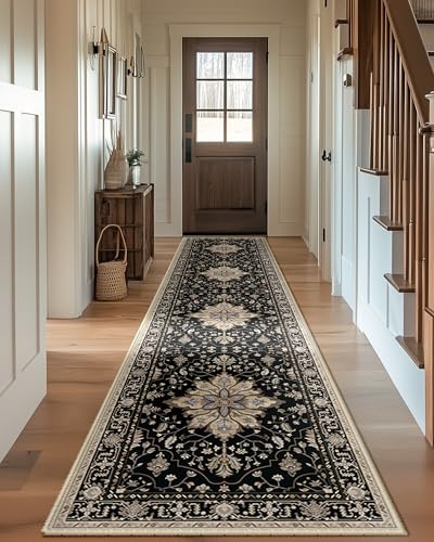 RELEANY Washable Area Rug, Runner 2'x10', Black/Neutral - color: Black/Neutral, size: 2' x 10' (Rectangular)