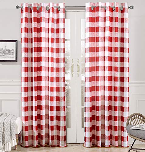 DriftAway Buffalo Plaid Blackout Curtains 2 Panels W52 x L84, Red - color: Red, size: 52"W x 84"L (Pack of 2)