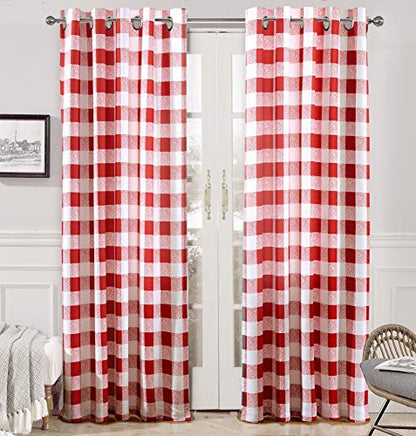 DriftAway Buffalo Plaid Blackout Curtains 2 Panels W52 x L84, Red - color: Red, size: 52"W x 84"L (Pack of 2)