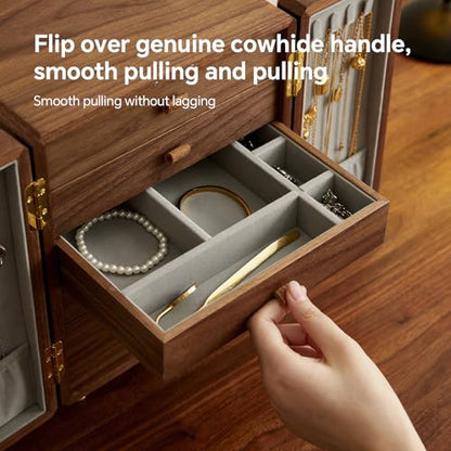 Black Walnut Wood Jewelry Box for Women, Large - size: Double doors