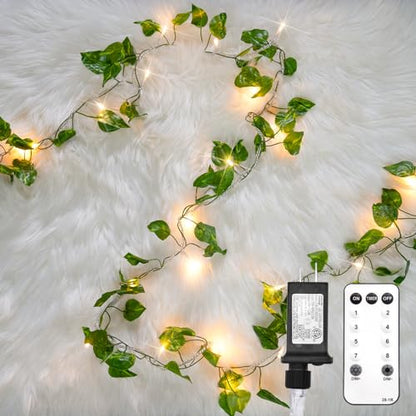 suddus 33FT 100 LED Pothos Vine with Fairy Lights Plug in Clear Wire - color: Pothos, size: 100 LED-Plug