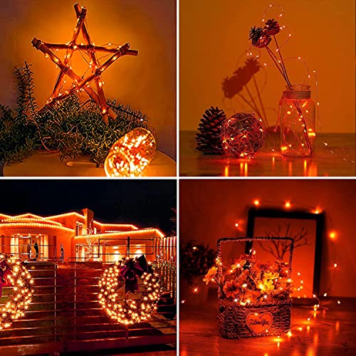 RUICHEN Fairy Lights Plug in 33 Ft 100 LED Silver Wire Lights, Orange - color: Orange