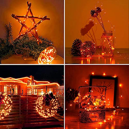 RUICHEN Fairy Lights Plug in 33 Ft 100 LED Silver Wire Lights, Orange - color: Orange