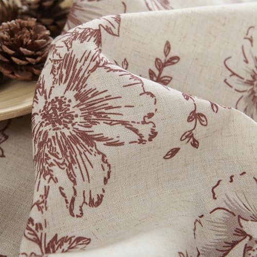 jinchan Red Floral Linen Kitchen Tier Curtains and Valance Set 3 Pieces - color: Alice | Red on Linen, size: 26"W x 24"L (Pack of 3)