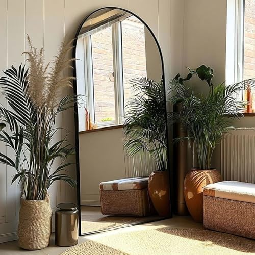KOMCOTE 71x28 Inch Arched Floor Mirror - Full Length Black Standing Mirror for Bedroom, Living Room, Dressing - Tall Leaner Mirror with Arch Design, Wall or Free-Standing Decor - color: Black, size: 71"L x 28"W